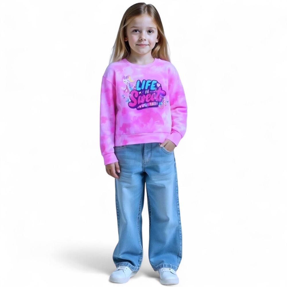 JoJo Siwa Pullover Sweatshirt Girls Pink Acid Wash Crew Neck Casual Cozy Size LG